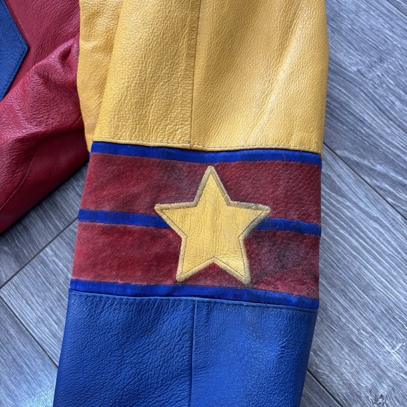 Vintage Cirque du Soleil Color Block Leather Coat Jacket Circa 1993 Size Large - Picture 6 of 16